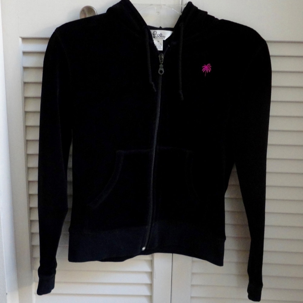 Lilly Pulitzer Hoodie Blk Velour Zip Stretch XS